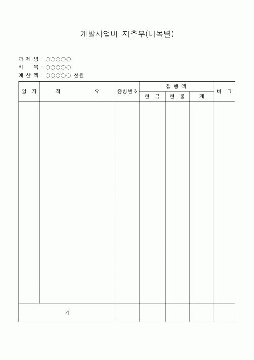 (경영)개발사업비 지출부(비목별)1