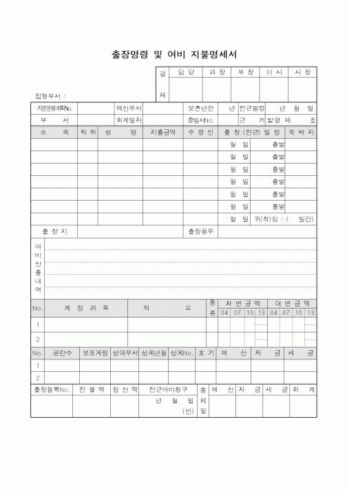 (총무)출장명령 및 여비지불 명세서