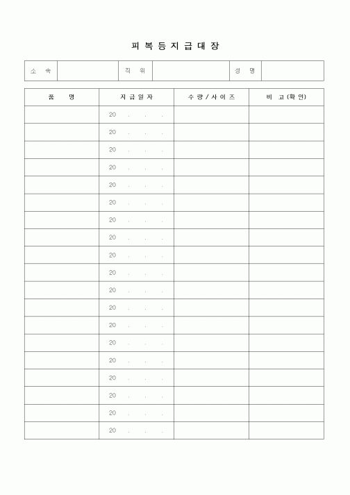 (인사/노무)피복등지급대장