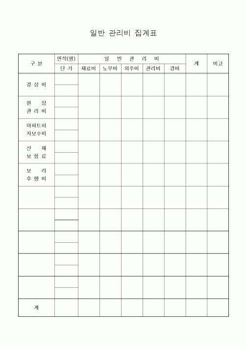 (경영)일반 관리비 집계표