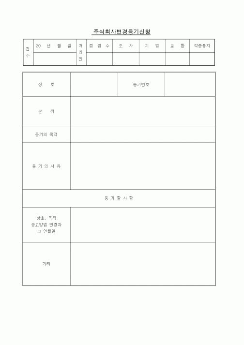 (창업)주식회사변경등기신청(상호 목적 공고방법 변경)