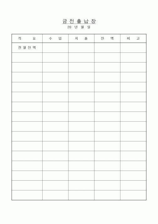 (세무/회계)금전출납장