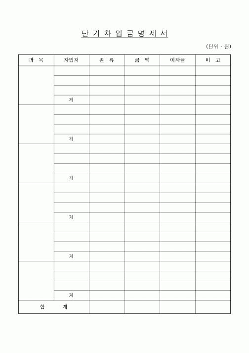 (경영)단기차입금 명세서