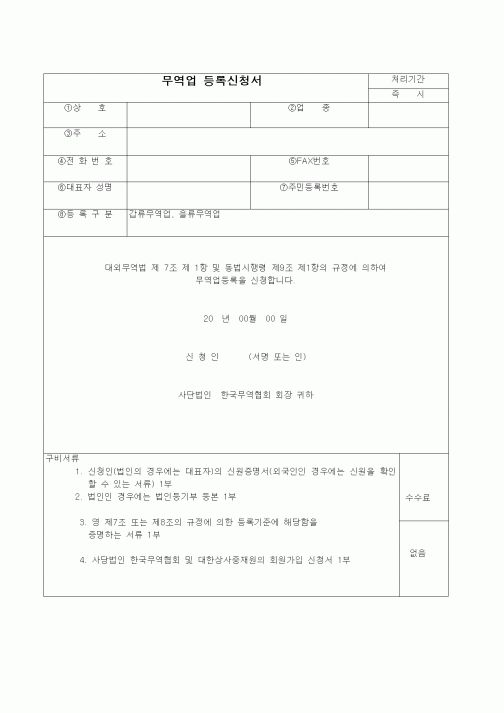 (창업)무역업등록신청서