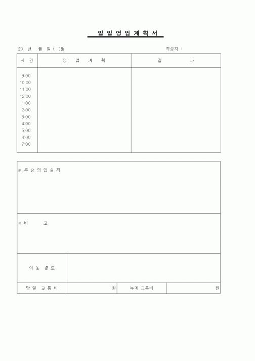 (판매/영업)일일영업계획서3
