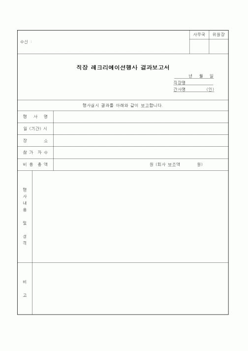 (인사/노무)직장레 크리에이션행사 결과보고서