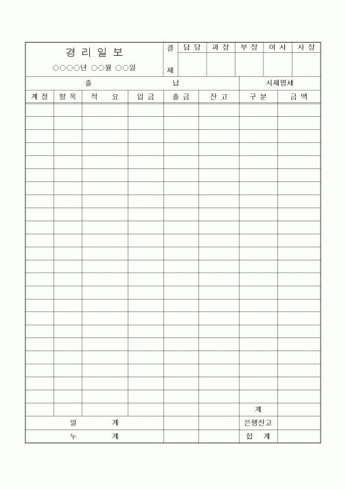 (세무/회계)경리일보(출납, 시재명세)