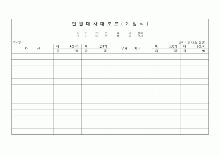 (세무/회계)연결대차대조표(계정식)