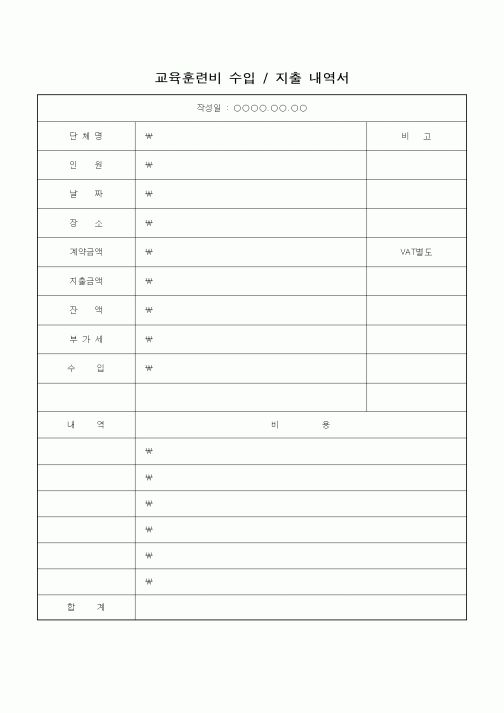 (인사/노무)교육훈련비수입지출내역서