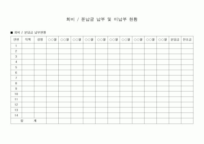 (세무/회계)회비 / 분납금 납부 및 미납부 현황