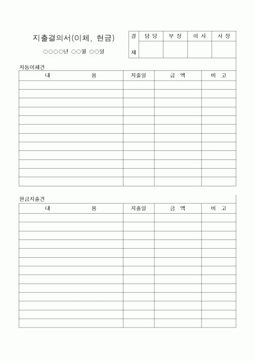 (세무/회계)지출결의서(자동이체,현금지출)