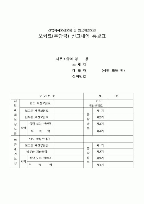 (4대보험)보험료(부담금)신고내역총괄표(산업재해보상보험및임금채권보장)