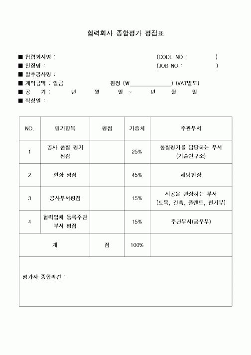 (구매/외주서식)협력회사종합평가평점표