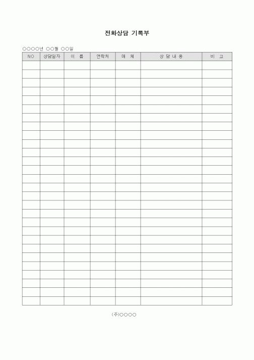 (판매/영업)전화상담 기록부1