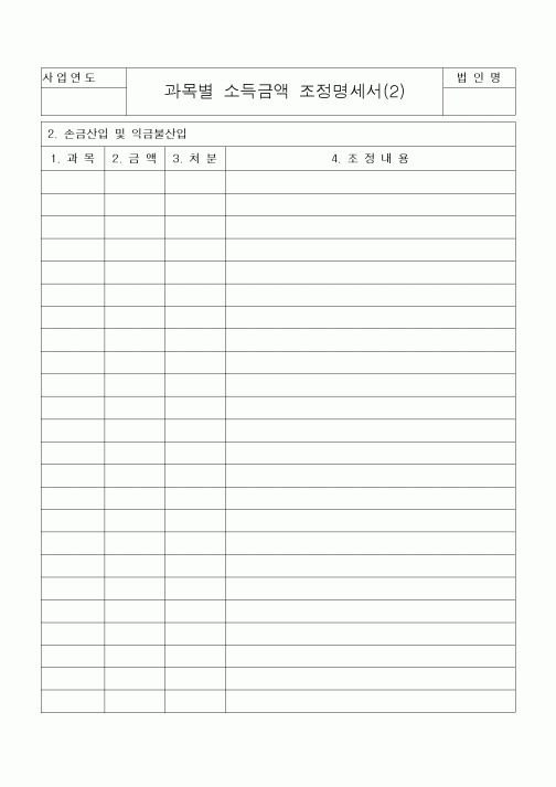 (세무/회계)과목별 소득금액 조정명세서(2)