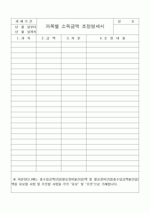 (세무/회계)과목별 소득금액 조정명세서1