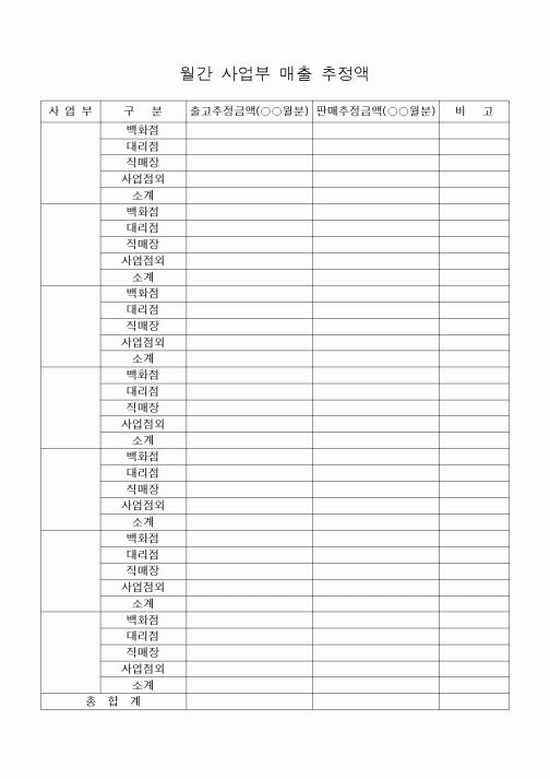 (세무/회계)월간 사업부 매출 추정액