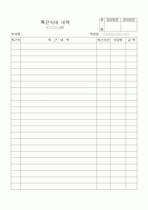 (세무/회계)특근식대 내역