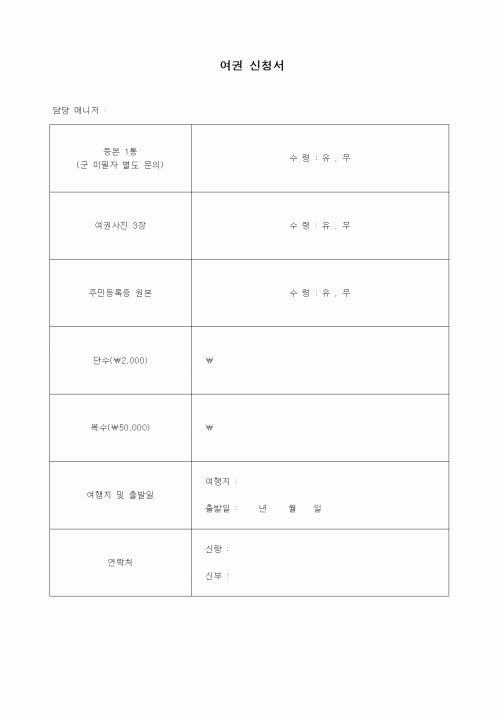 (판매/영업)여권 신청서(신혼여행고객관리)
