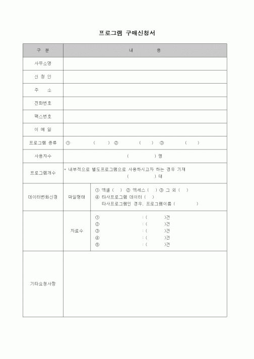 (제조/생산)프로그램 구매신청서