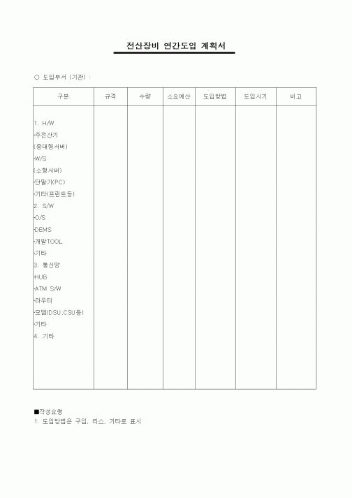 (제조/생산)전산장비 연간도입 계획서