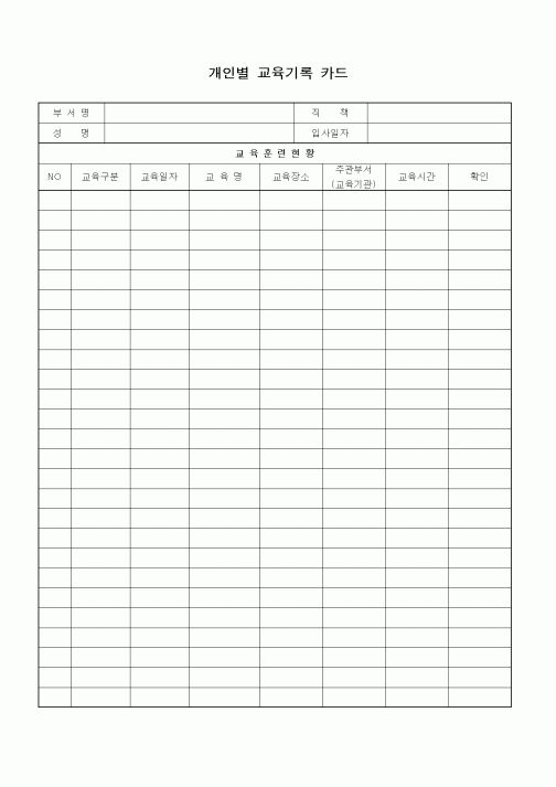 (인사/노무)개인별 교육기록 카드