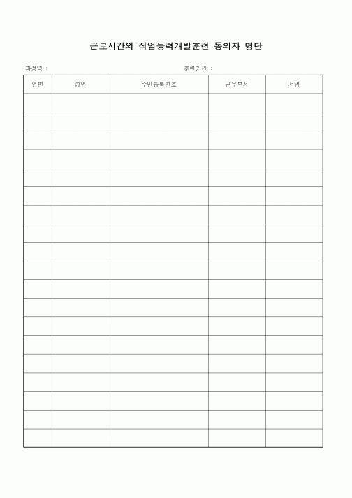 (인사/노무)근로시간외 직업능력개발훈련 동의자 명단