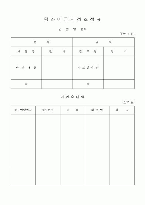 (은행/금융)당좌예금계정조정표