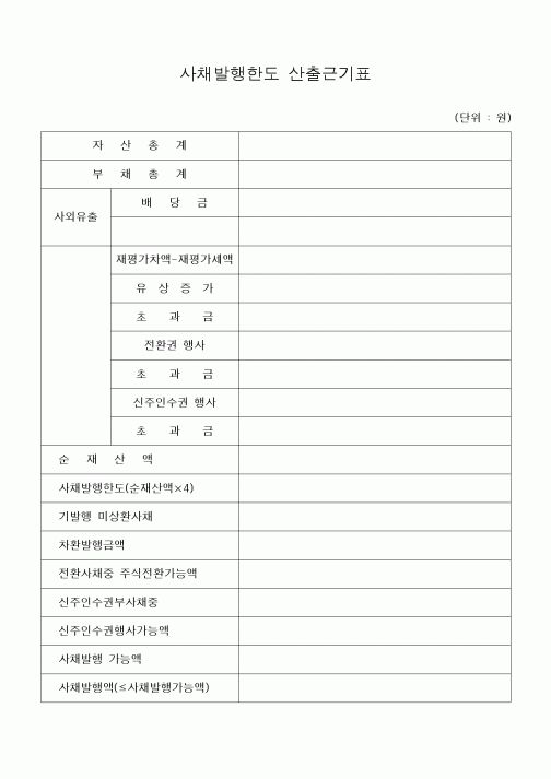 (세무/회계)사채발행한도 산출근기표