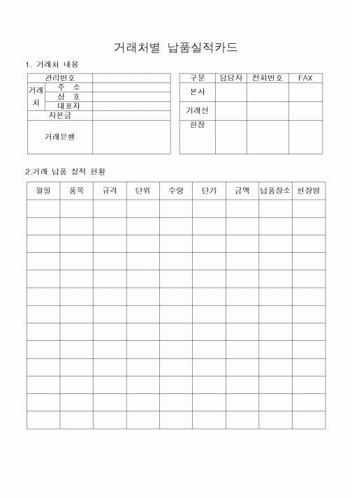 (구매/외주서식)거래처별납품실적카드