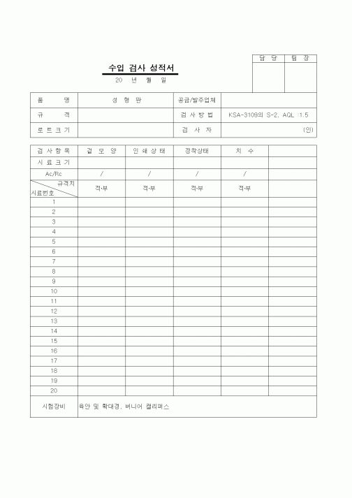 (제조/생산)수입검사성적서(1)-성형판
