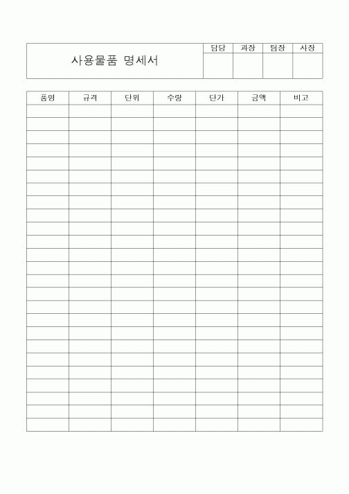 (구매/외주서식)사용물품명세서