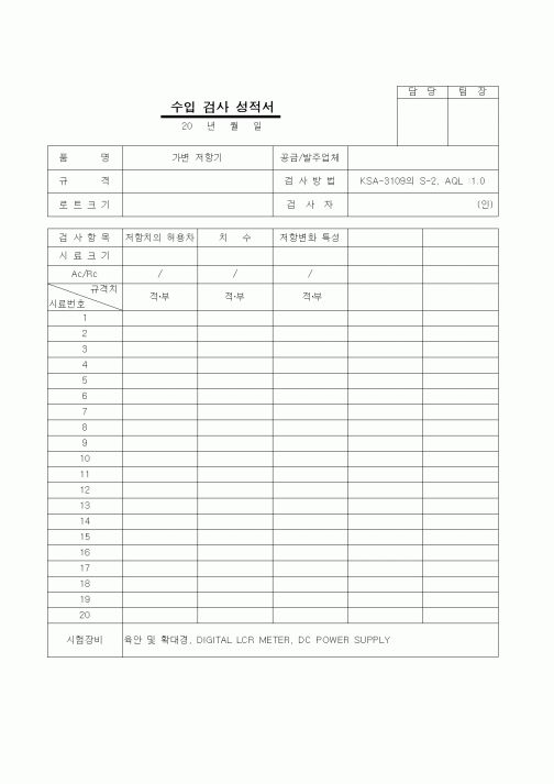(제조/생산)수입검사성적서(1)-가변저항기