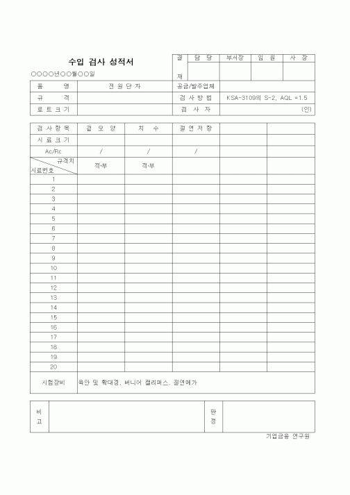 (제조/생산)수입검사성적서(2)-전원단자