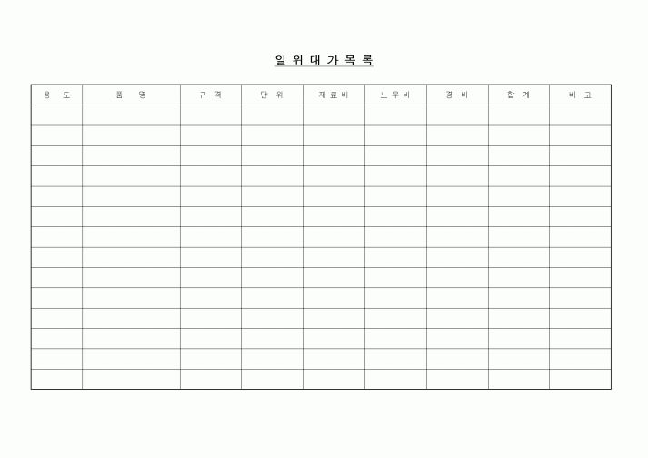 (기타건설)일위대가목록
