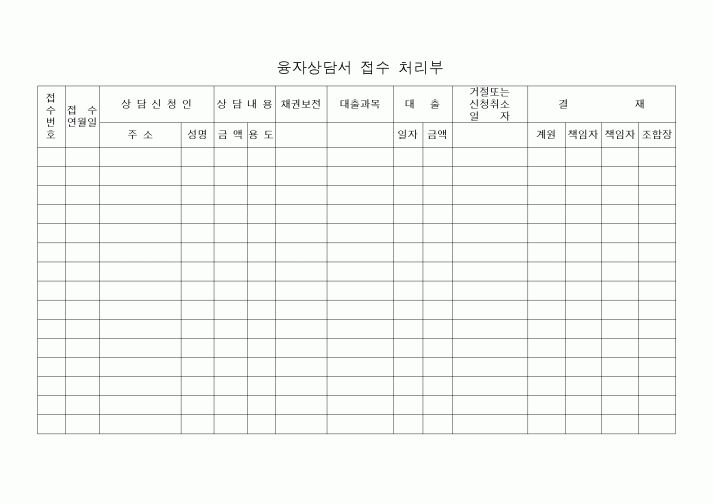 (은행/금융)융자상담서접수처리부