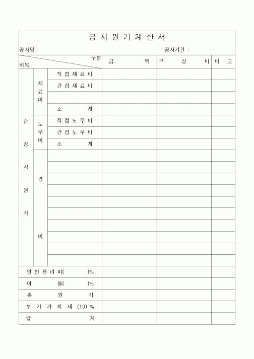 (공사예산/실행)공사원가계산서(2)