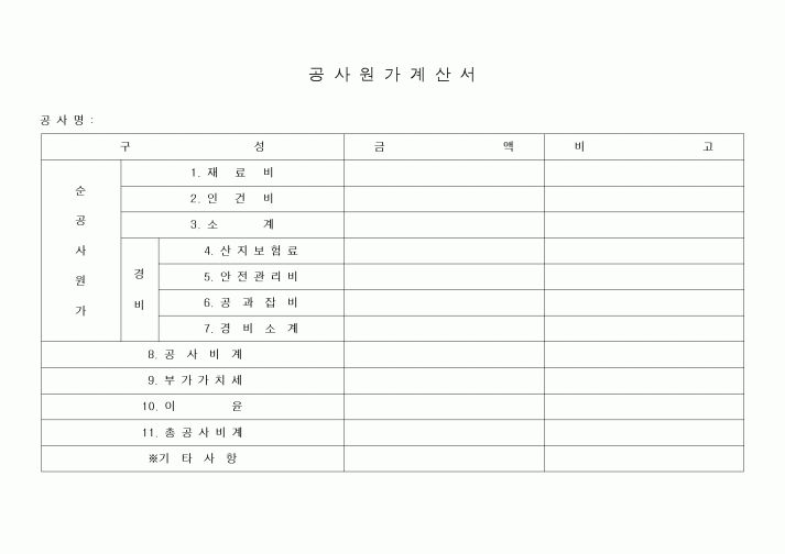 (공사예산/실행)공사원가계산서(3)
