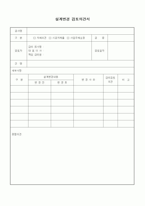 (기타건설)설계변경 검토의견서