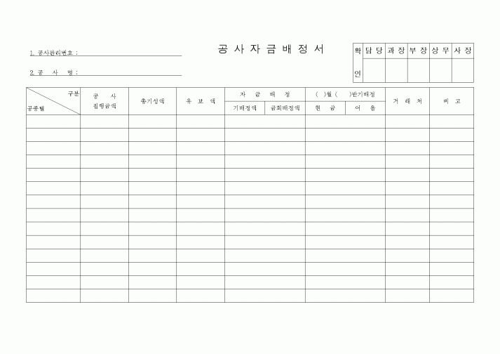 (공사예산/실행)공사자금배정서