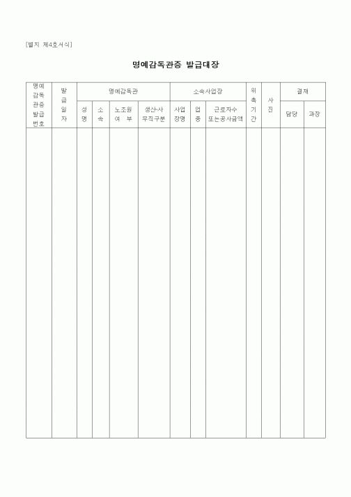 (인원관리)명예감독관증 발급대장