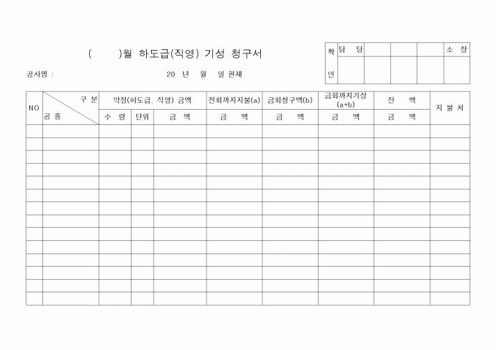 (공사예산/실행)하도급(직영) 기성 청구서