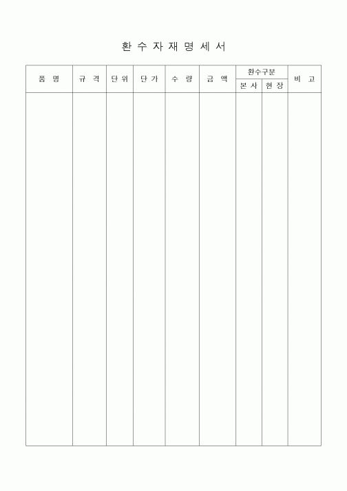 (공사예산/실행)환수자재명세서1