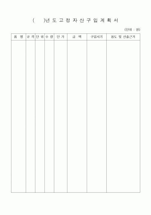 (공사예산/실행)()년 도 고 정 자 산 구 입 계 획 서
