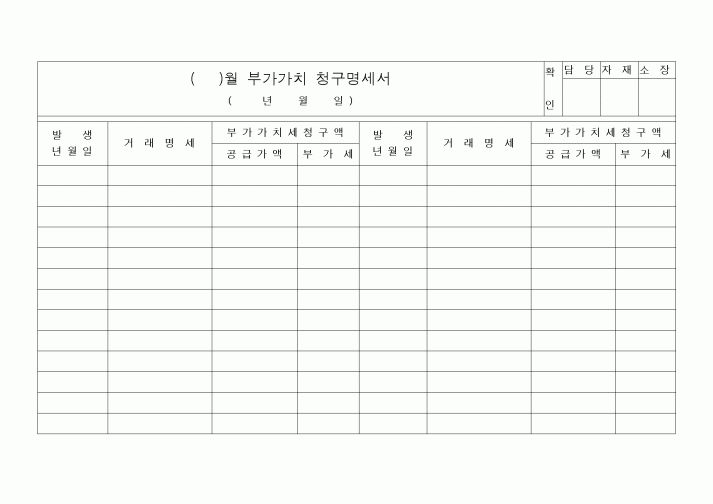 (공사예산/실행)()월 부가가치 청구명세서