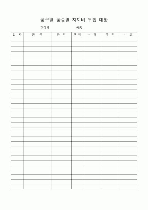 (공사예산/실행)공구별-공종별 자재비 투입 대장