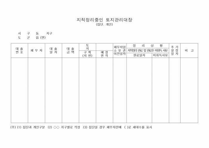 (공사예산/실행)지적정리중인 토지관리대장