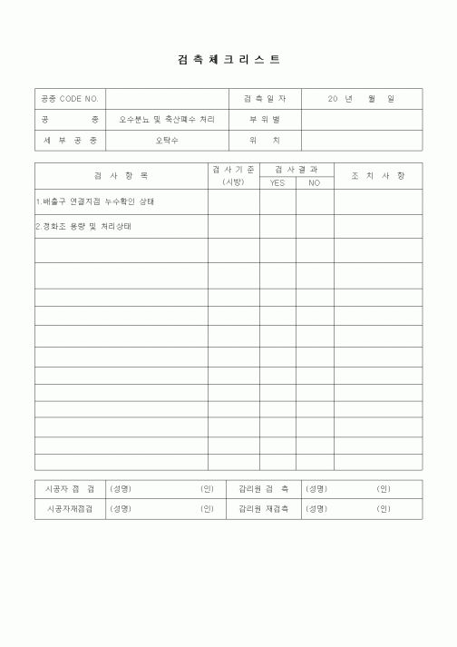 (품질관리)검측체크리스트(수질환경,오탁수)