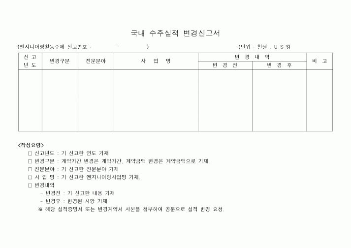 (기타건설)국내 수주실적 변경신고서
