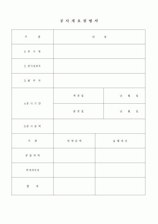 (현장/공사착공)공사개요설명서